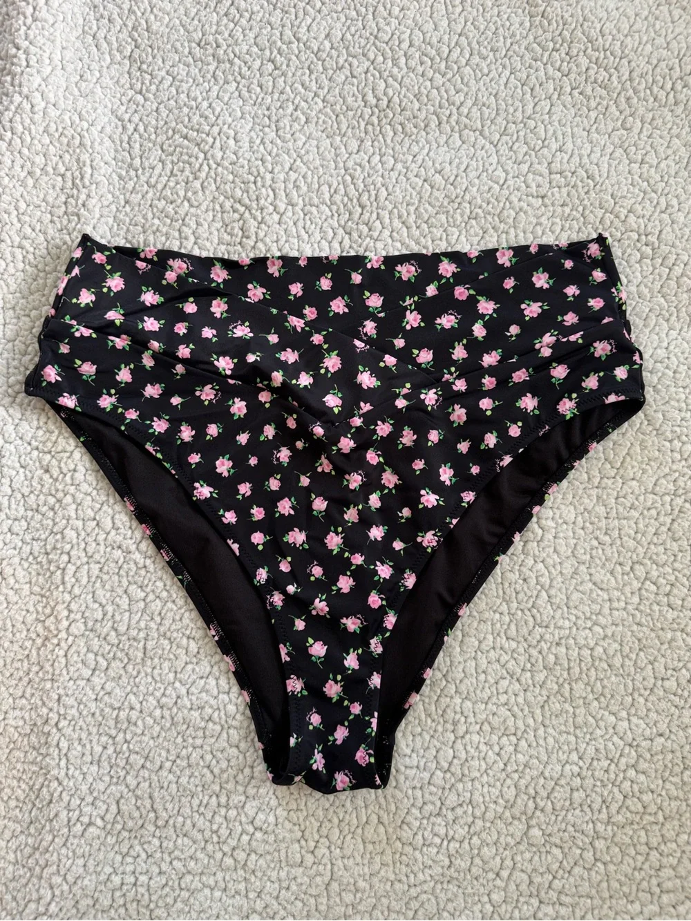 PINK Victoria's Secret Black Bikini Bottoms with Pink Floral Print